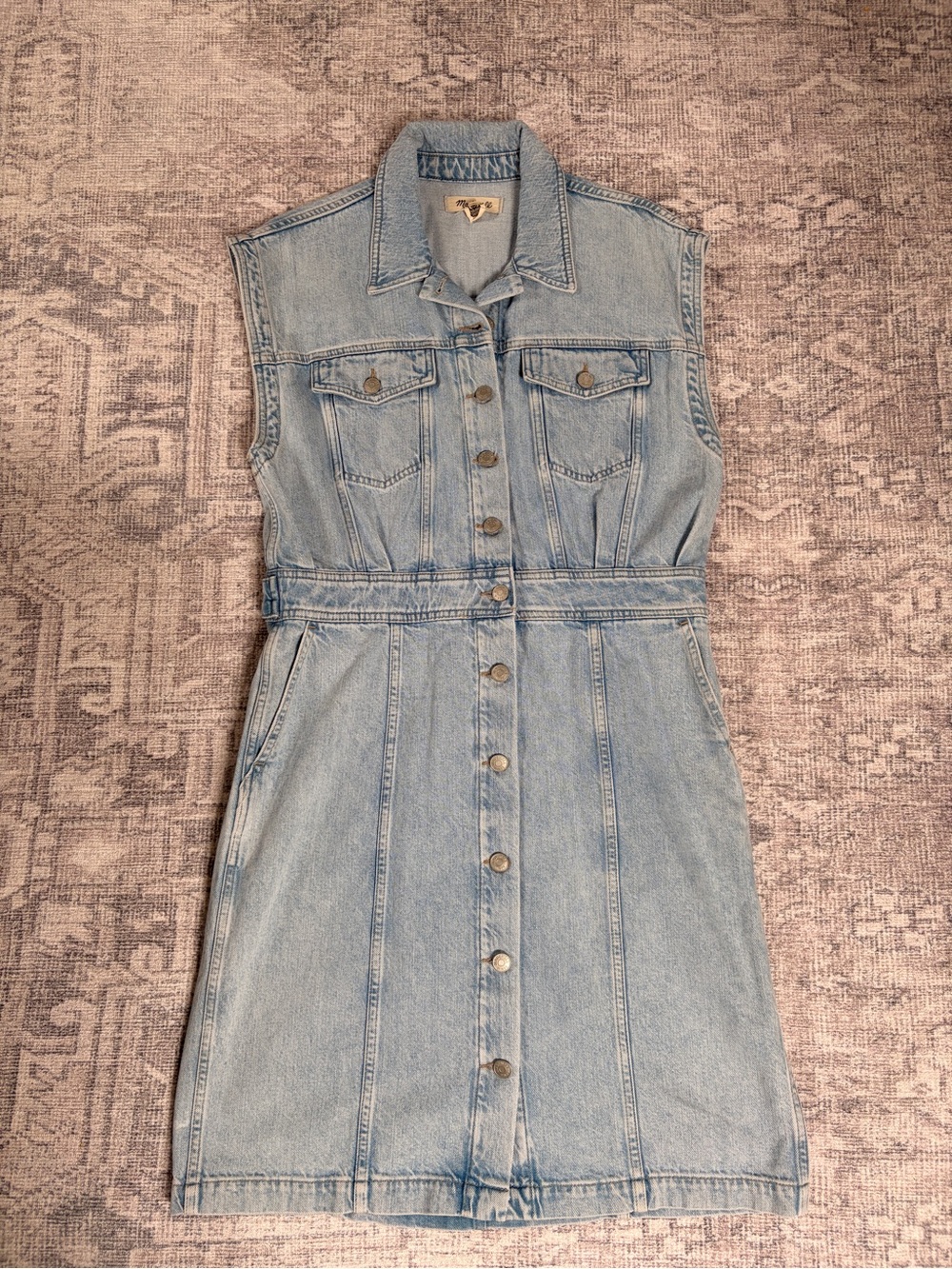 Madewell Sleeveless Denim Button Front Mini Dress Size 10 Light Wash